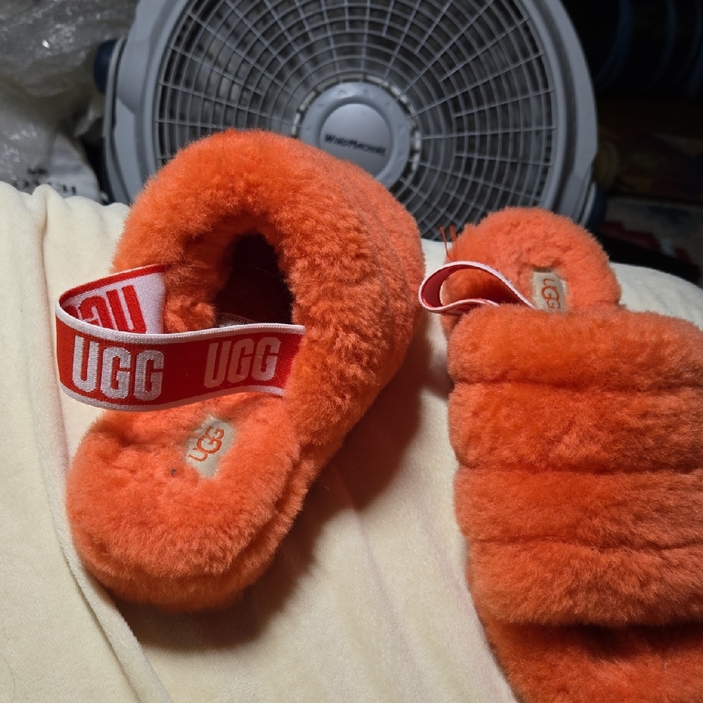 UGG Vibrant Orange Fluffy Slides